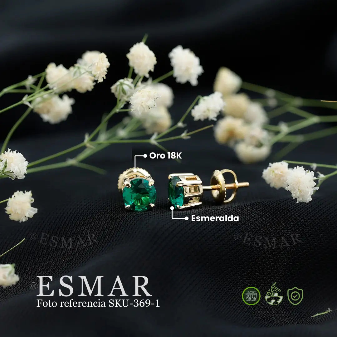 Aretes en Oro con esmeralda verde Colombia, tamaño 2 mm, ideal para un regalo especial